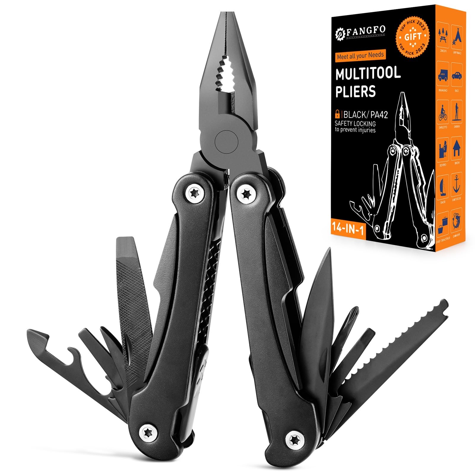 14 IN 1 Multitool Pliers with Pocket Clip, Portable Pocket Knife Camping Tool…
