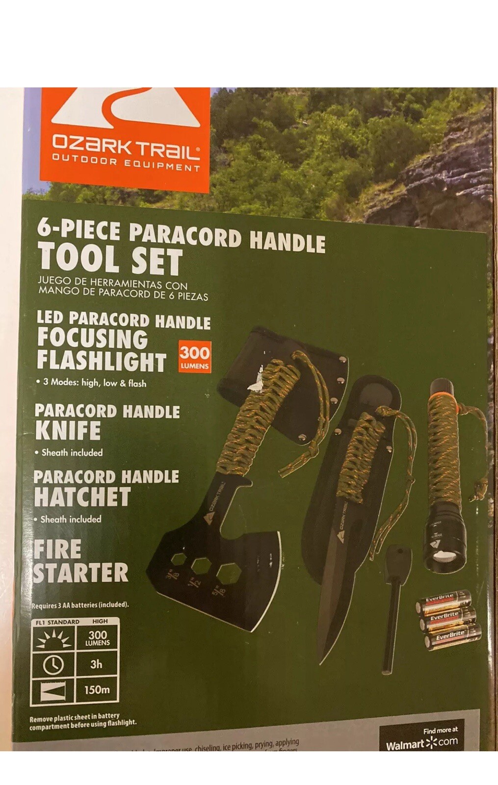 Ozark Trail 6 pc Paracord Handle Outdoor Camping Knife Hatchet Flashlight