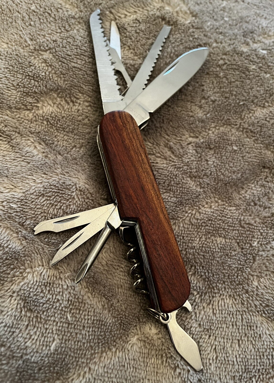 Custom New 11-Function Unbranded Swiss Army Knife Wood Grain Finish Nice Gift!!
