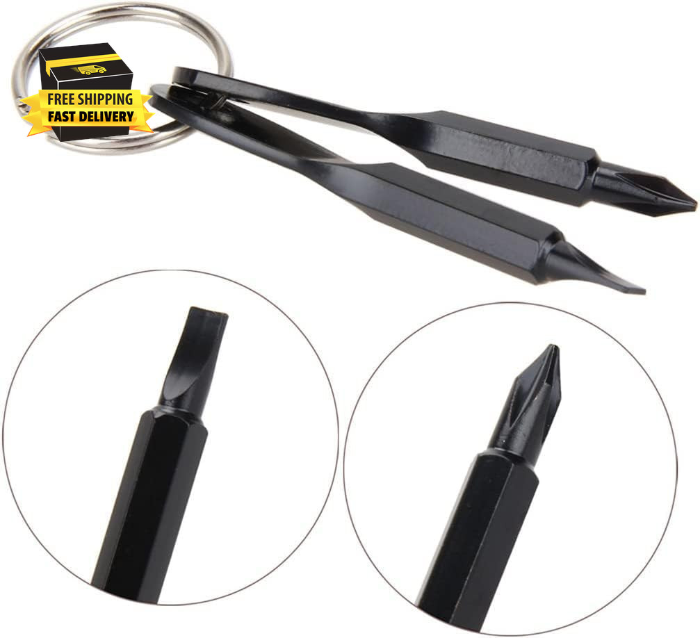 4PCS Mini Pocket Screwdriver Set Keychain Outdoor Tool Kit Stainless Steel Black