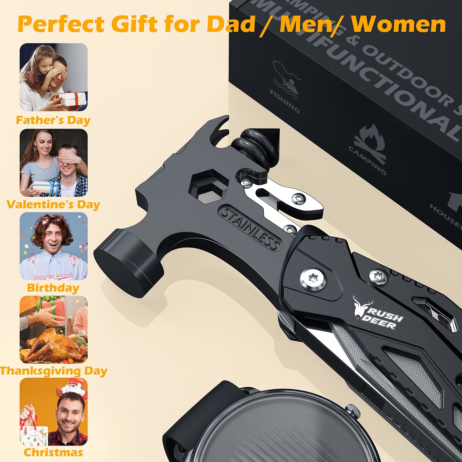 [Upgraded Hammer Multitool] Gift for Men Dad,16-in-1 Portable Multi Tool Plie…