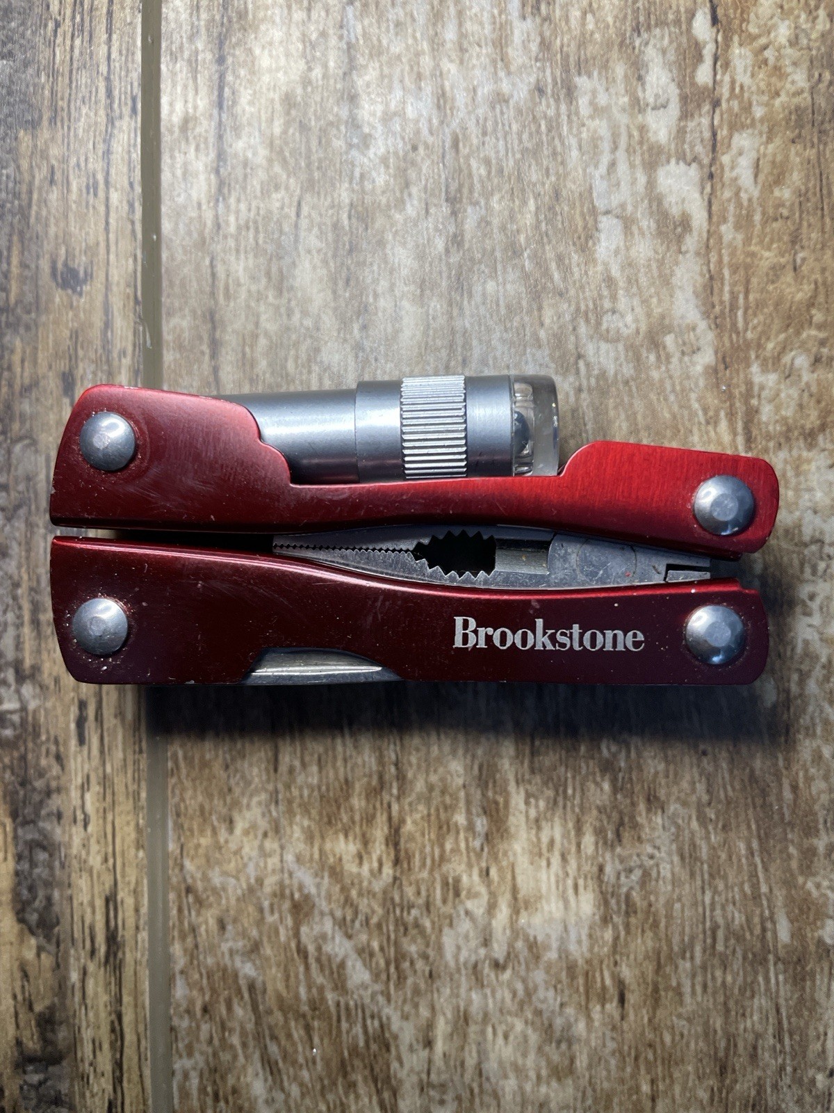 Brookstone Red Mini Multi-Tool Pliers w/ LED Flashlight EDC Pocket Tool