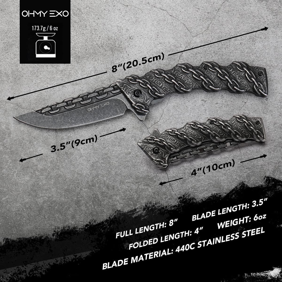 Stainless Steel Pocket Folding Knife With A Sculpted Chain Handle Safety Liner L
