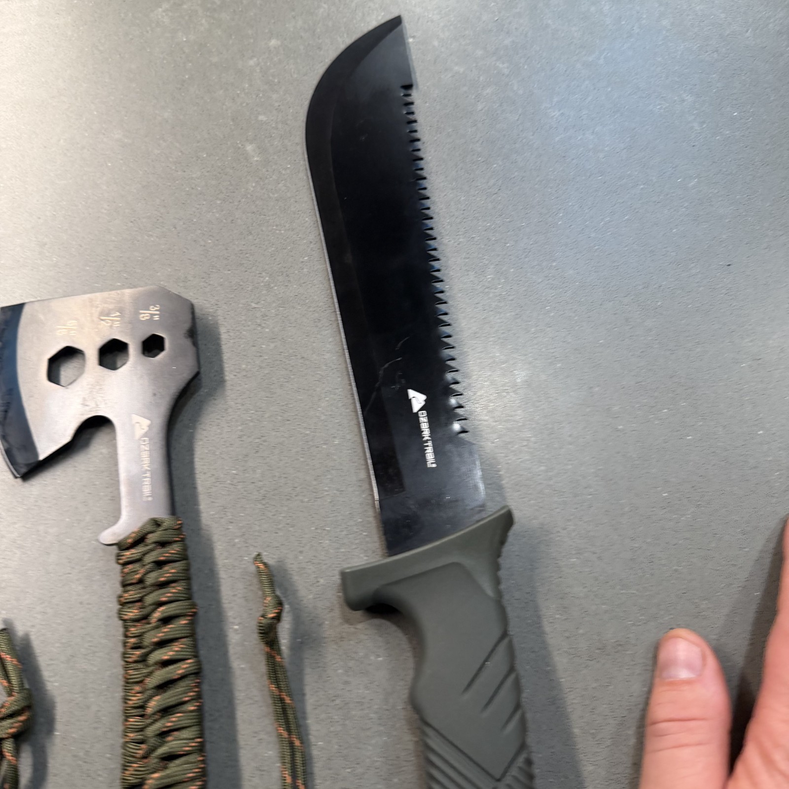 Ozark Trail 3 Pc Camping Knife Hatchet Machete Set w Sheaths Survival Kit