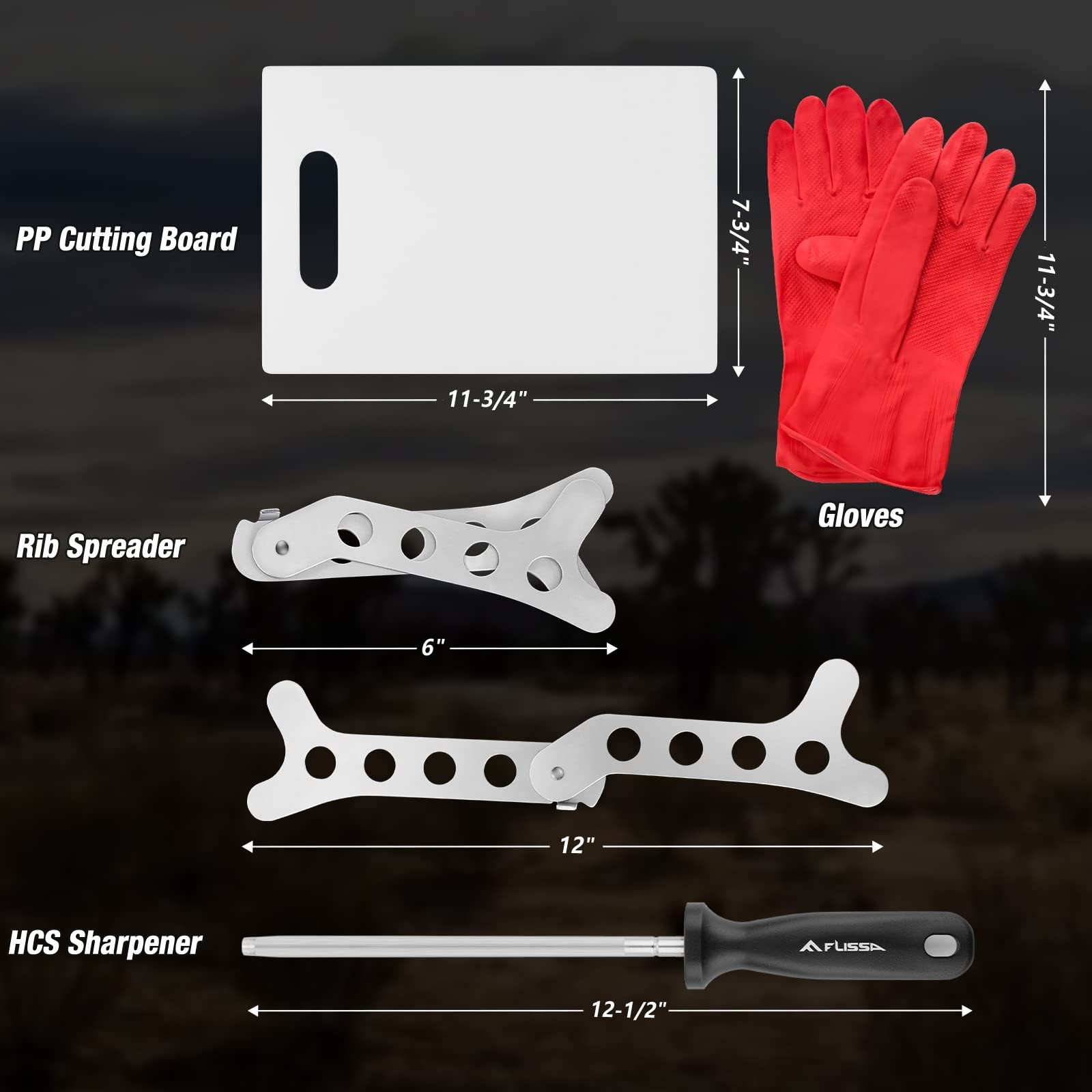 Flissa Hunting Field Dressing Kit, 10 Piece Knife Set with Green