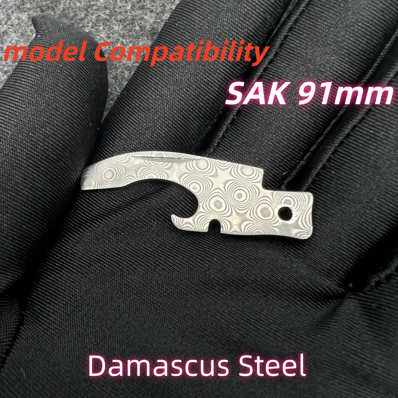 Damascus Steel Bottle Opener With 4mm Screwdriver For 91mm Victorinox SAK MOD