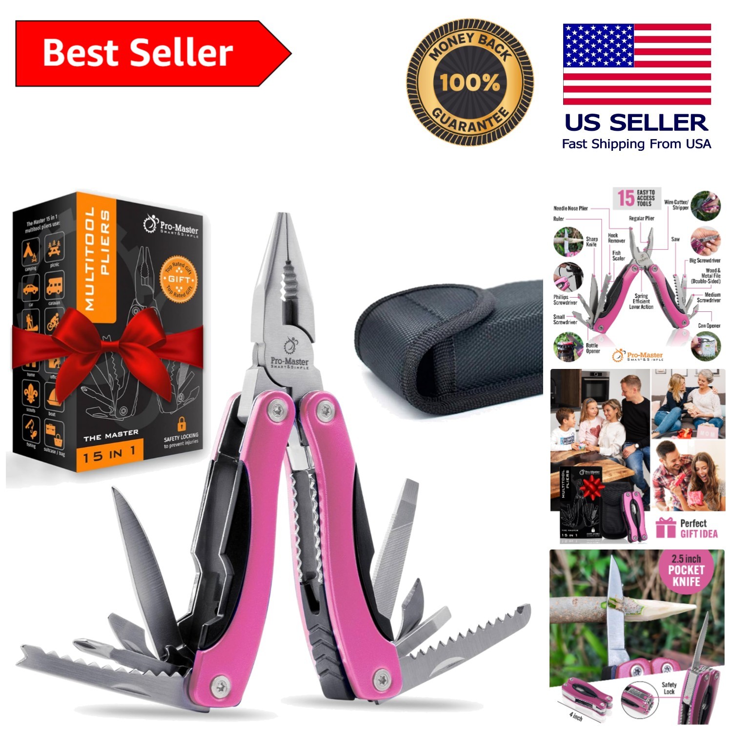 Stylish Pink 15-in-1 Multitool for Women – Perfect EDC Tool for Hiking & Repairs