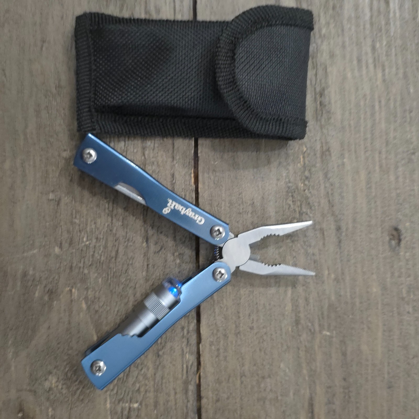 Graybar Multi Tool Pliers Blue Flash Light Knife Folding with Case