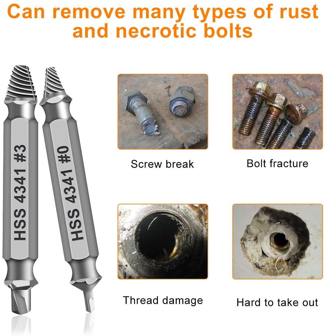 Damaged Screw Extractor Set Rusty Nuts Tools Bolts Drill Bits Remover Stripped