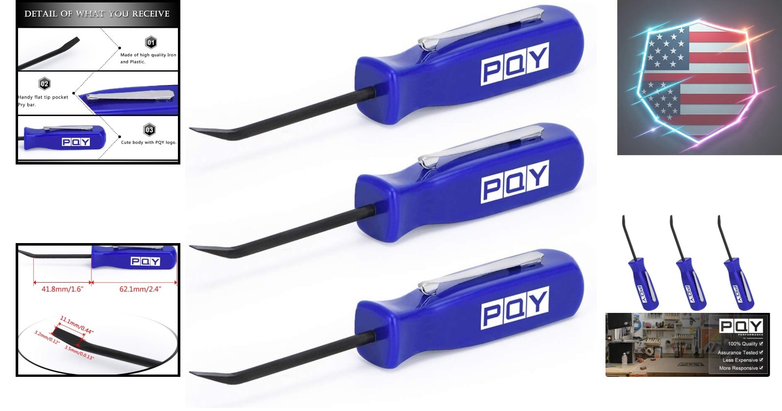 Mini Pocket Pry Bar with Pocket Clip 4.5″ Length 3pcs Blue