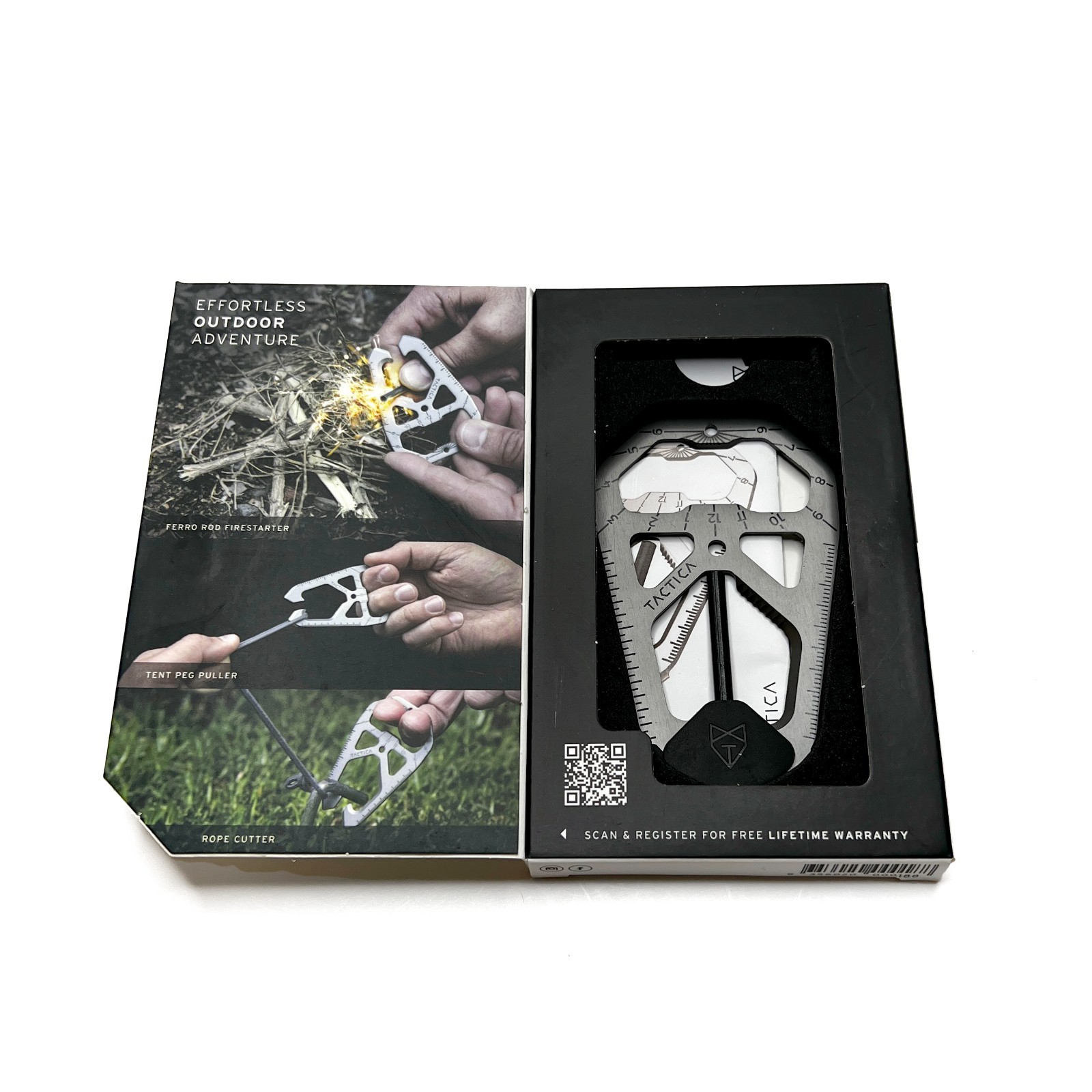 TACTICA M020 Camping Multi Tool Card Black with Ferro Rod Titanium Tool Outdoor