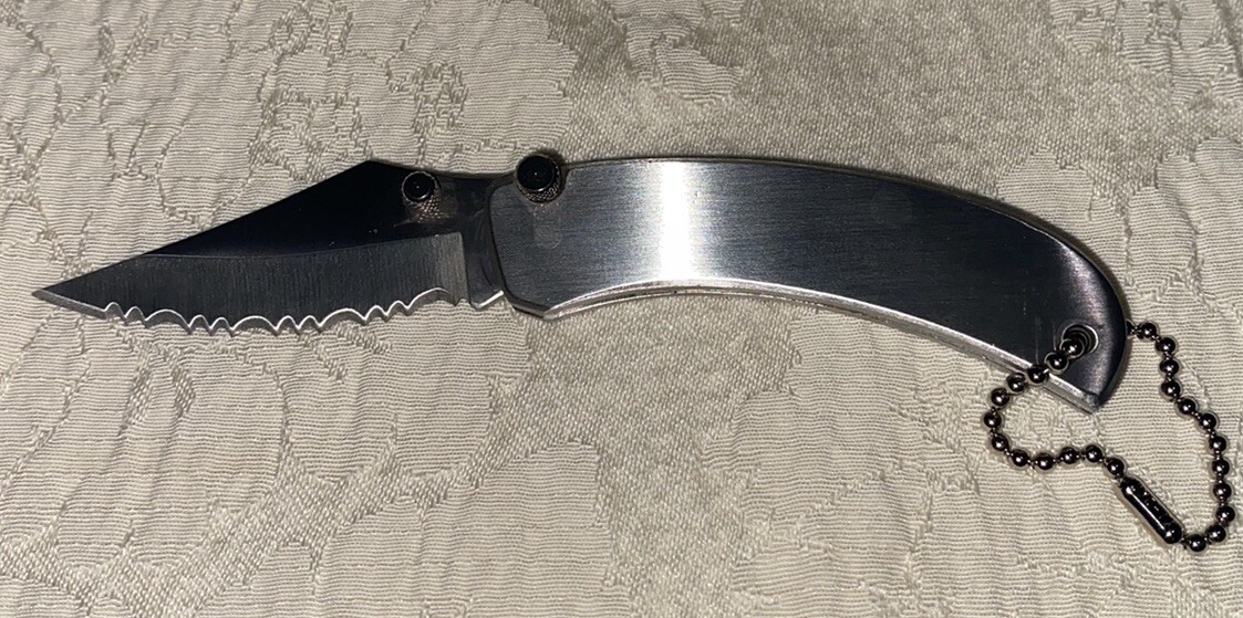 Pocket Knife Key Chain Folding 5” Serrated Silver Metal Fishing Camping Handy