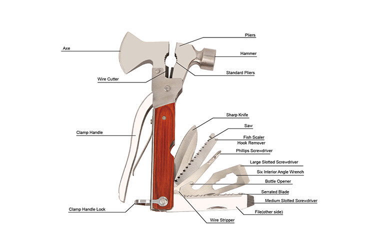 Multi Tools Hammer Axe Knife Wire Cutter Pliers Screwdriver Emergency Outdoor