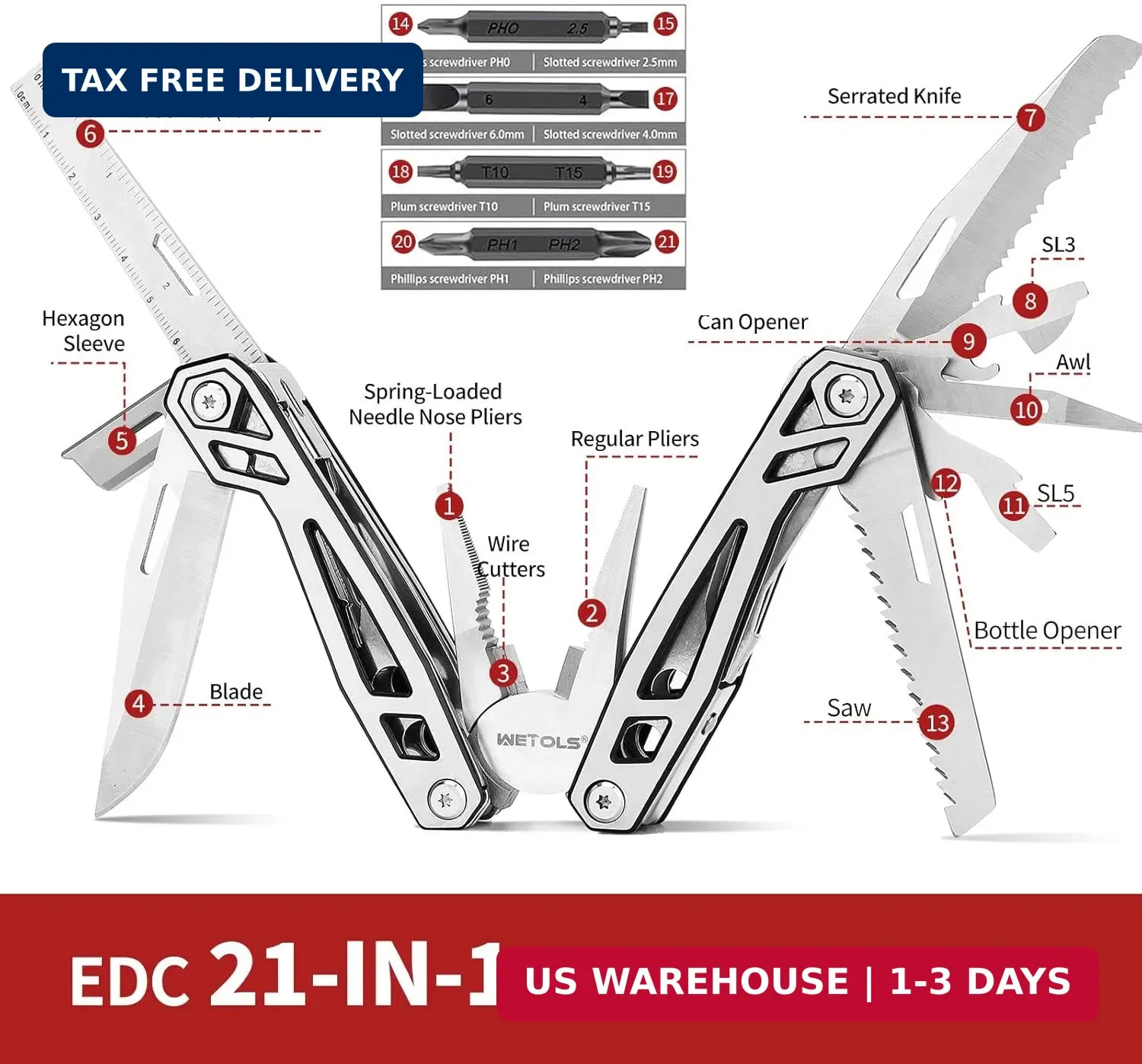Multitool with Pocket Knife, Birthday Gifts for Men Women Mom Dad, WETOLS 21-in-