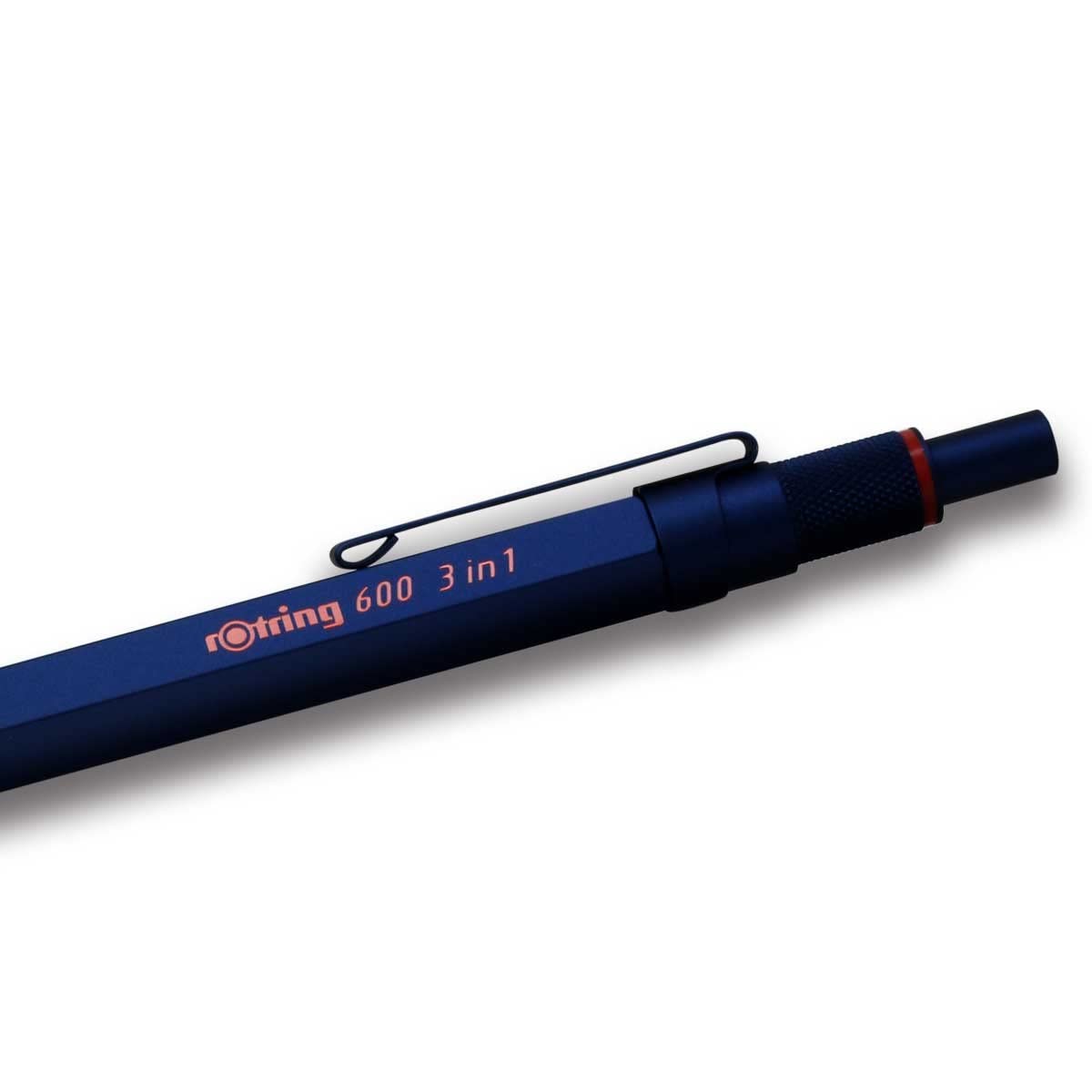 Rotring 600 Multi Pen 3 In 1 Ballpoint And Mechanical Pencil Blue Metal Body