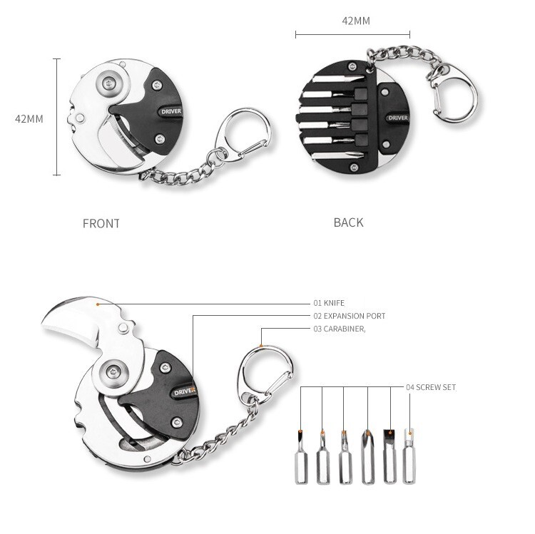 Outdoor EDC Mini Coin Keychain Folding Knife Screw Driver Camping Multi-tools