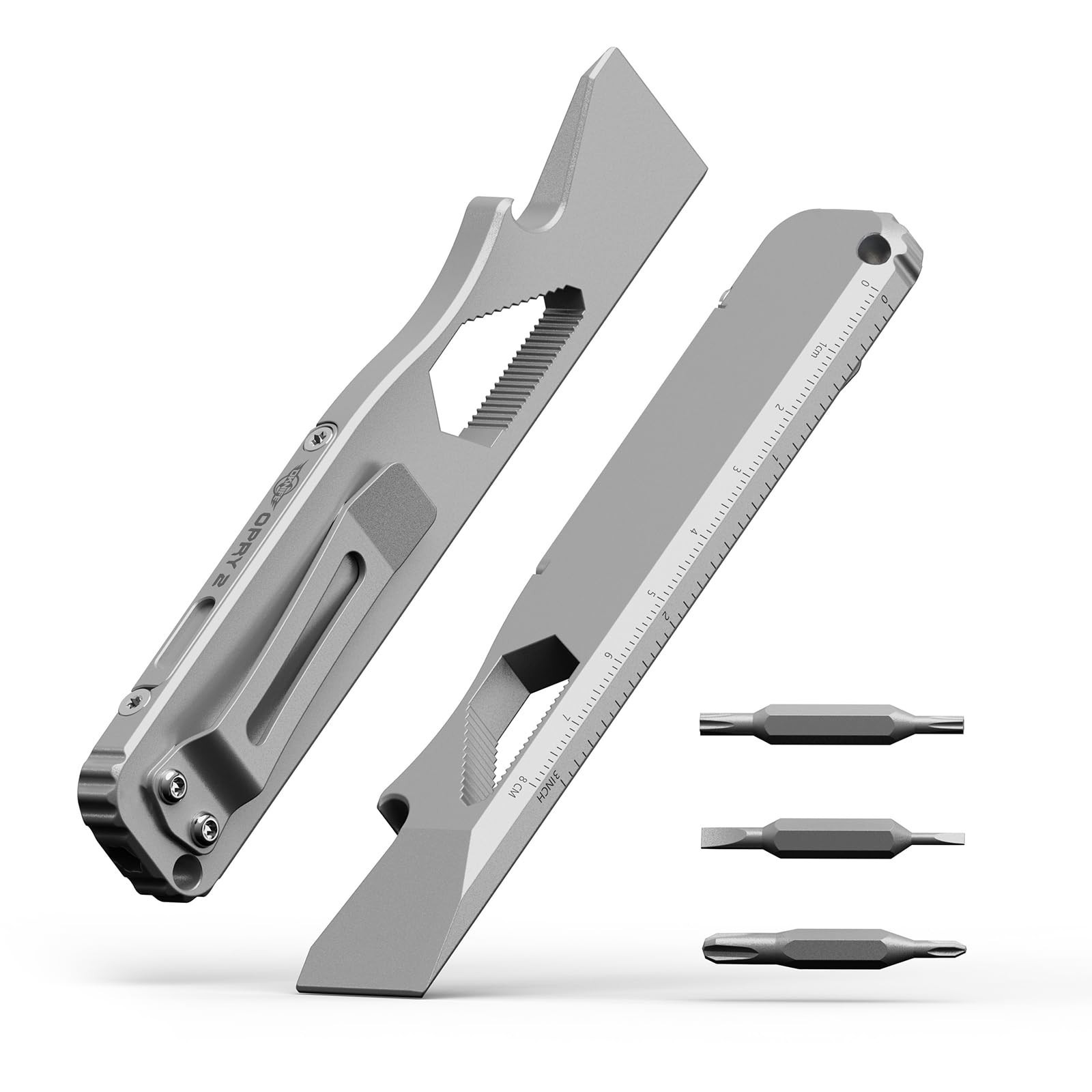 EDC Multitool Pry Bar Set – Titanium, Bottle Opener, Nail Puller, Hex Wrench, Po