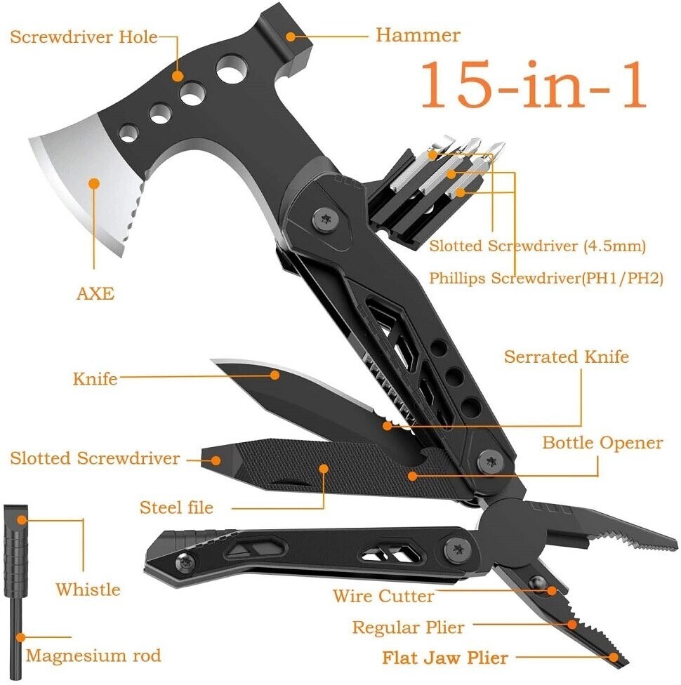 Multi Function Purpose Axe Hammer Tool Knife Camping Hatchet Survival Outdoor