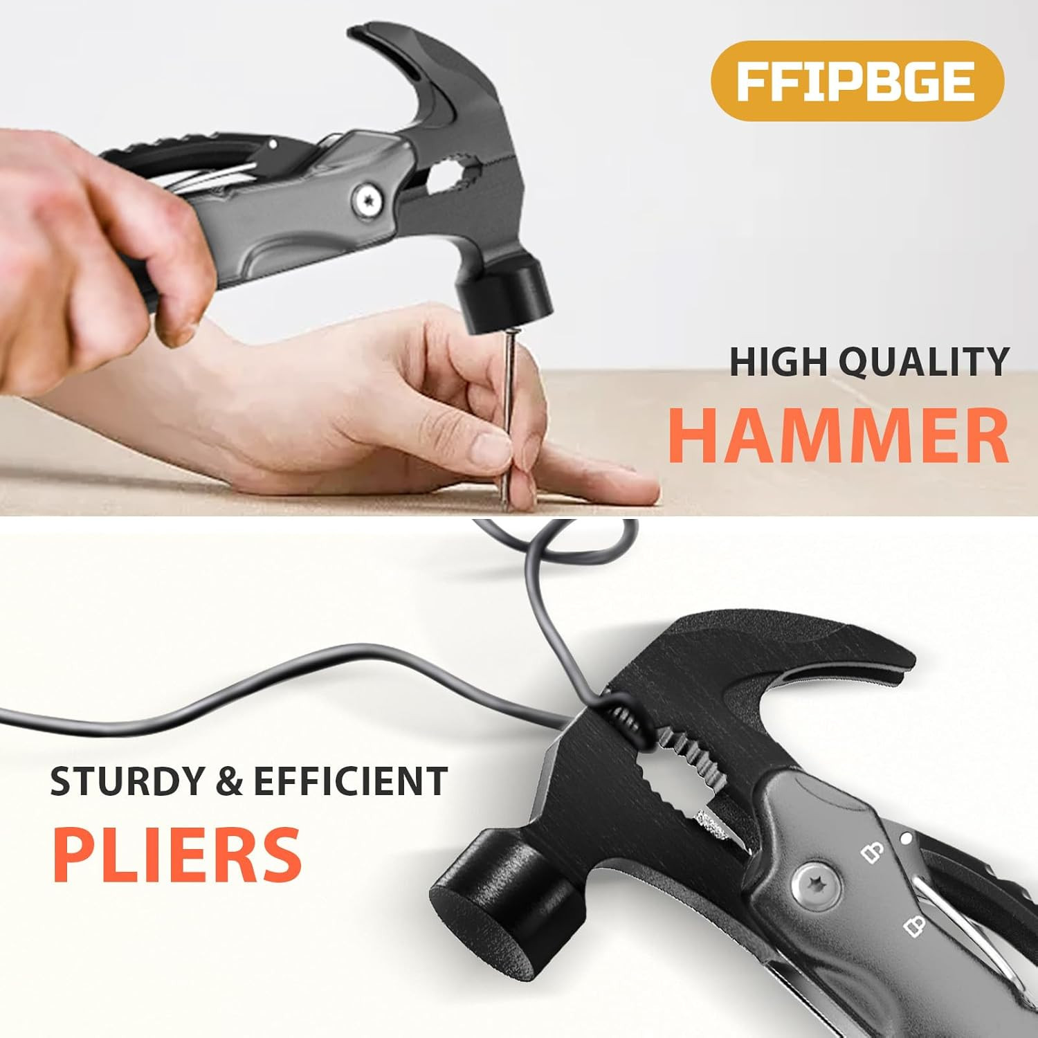 12 in 1 Hammer Multitool, Caming Mulititool with Screwdriver, Safety Lock and Du