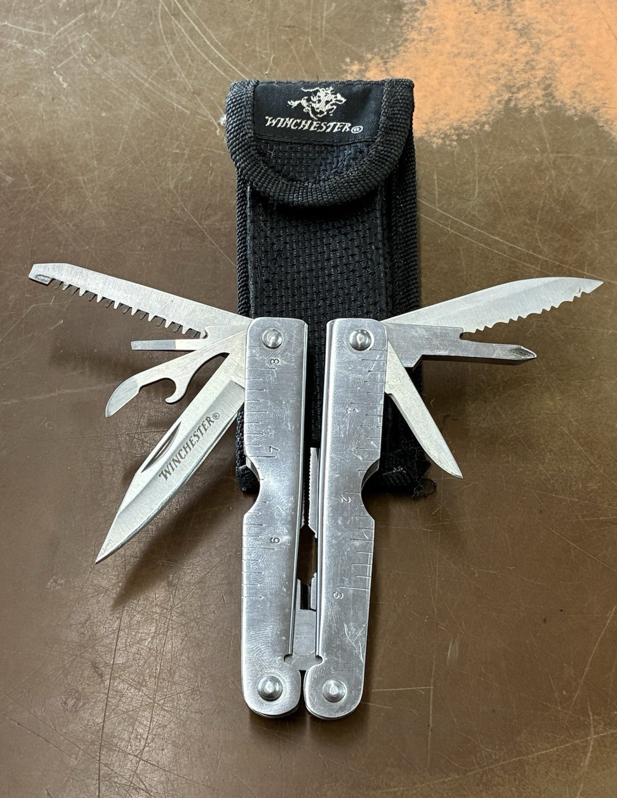 Winchester Stainless Steel 10-Tool Multi-Tool Pliers Serrated Knife Sheath