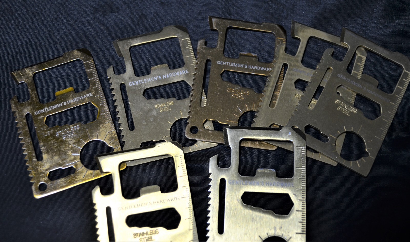 Lot of 9 Wallet Multi Survival Tool Stainless Steel Credit Card Size Thin Bronze