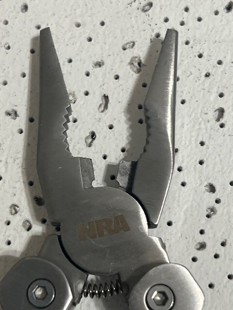NRA Multi-Tool 4.5” Pliers ,Knives , Can Opener , Ruler and Saw Wood Handle—