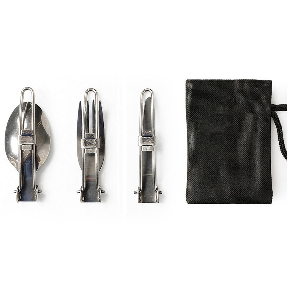 Stainless Steel 3Pcs Folding Camping Picnic Cutlery Utensil Set Spoon Fork Knife