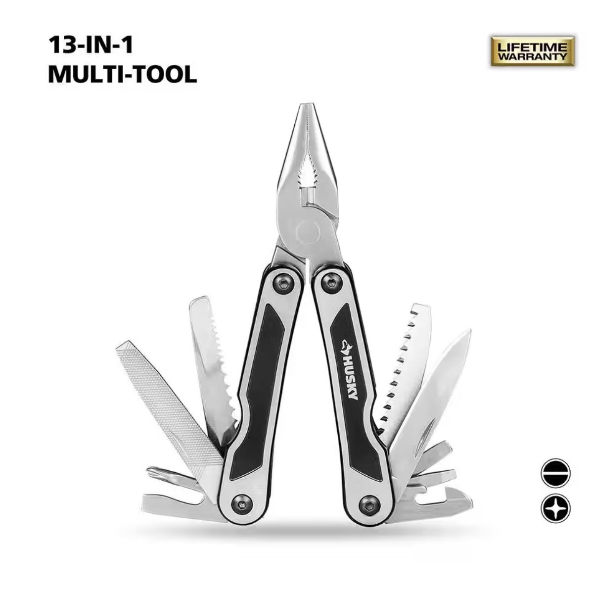 Husky 91957, 13-in-1 Multi-Tool Stainless Steel – Guaranteed Lifetime