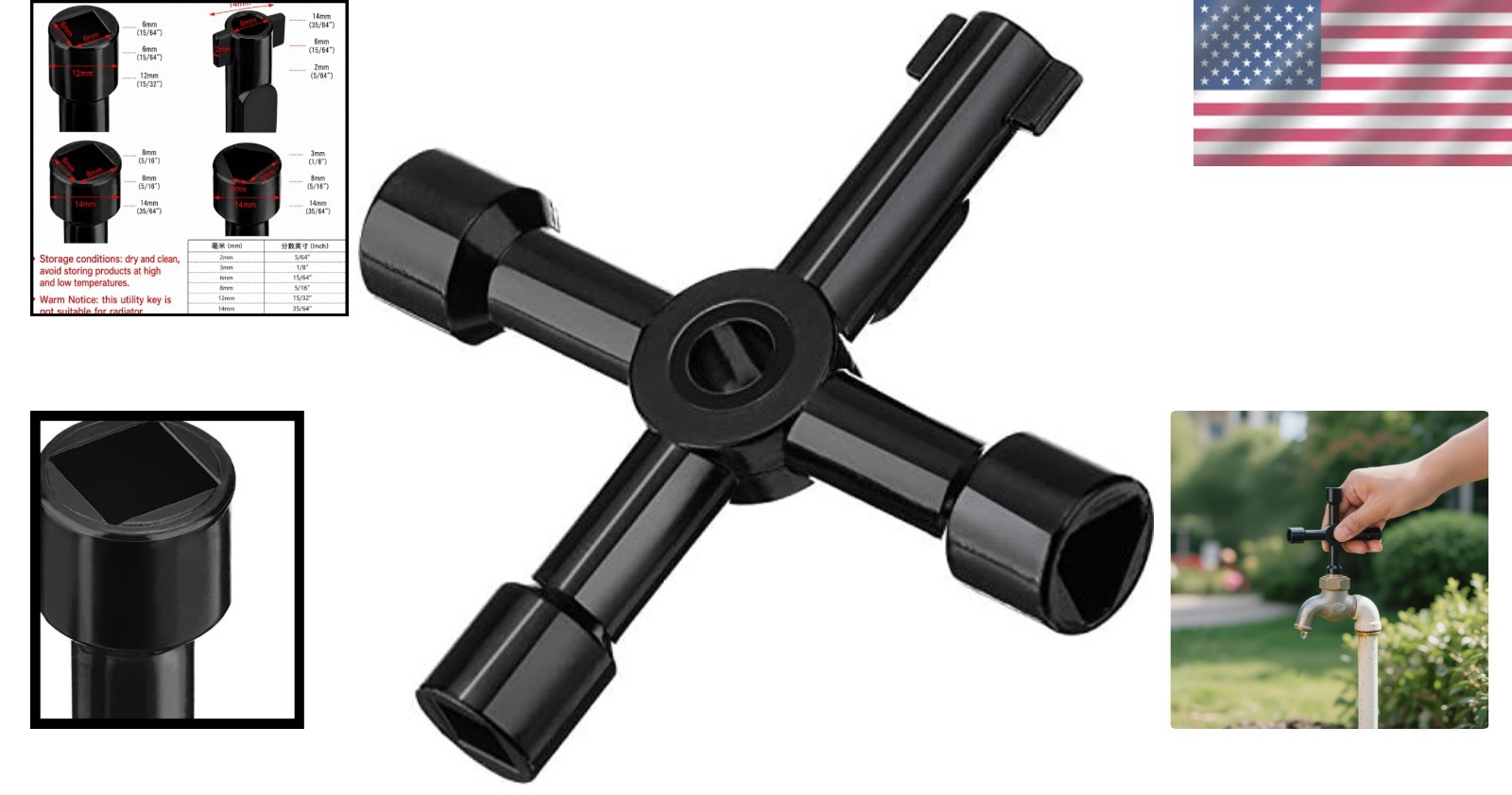 Compact 4-Way Water Key – Versatile Utility Tool for Electric and Gas Access