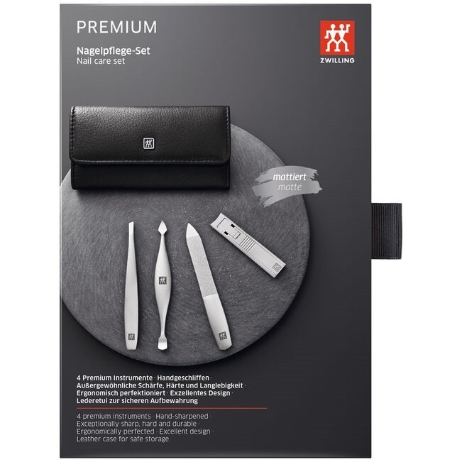 ZWILLING TWINOX 4-pc, Leather Travel Set With Snap Fastener Case, Black Matte