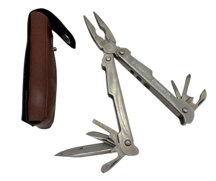 Vintage American Camper Stainless Steel Multi-Tool With Leather Sheath
