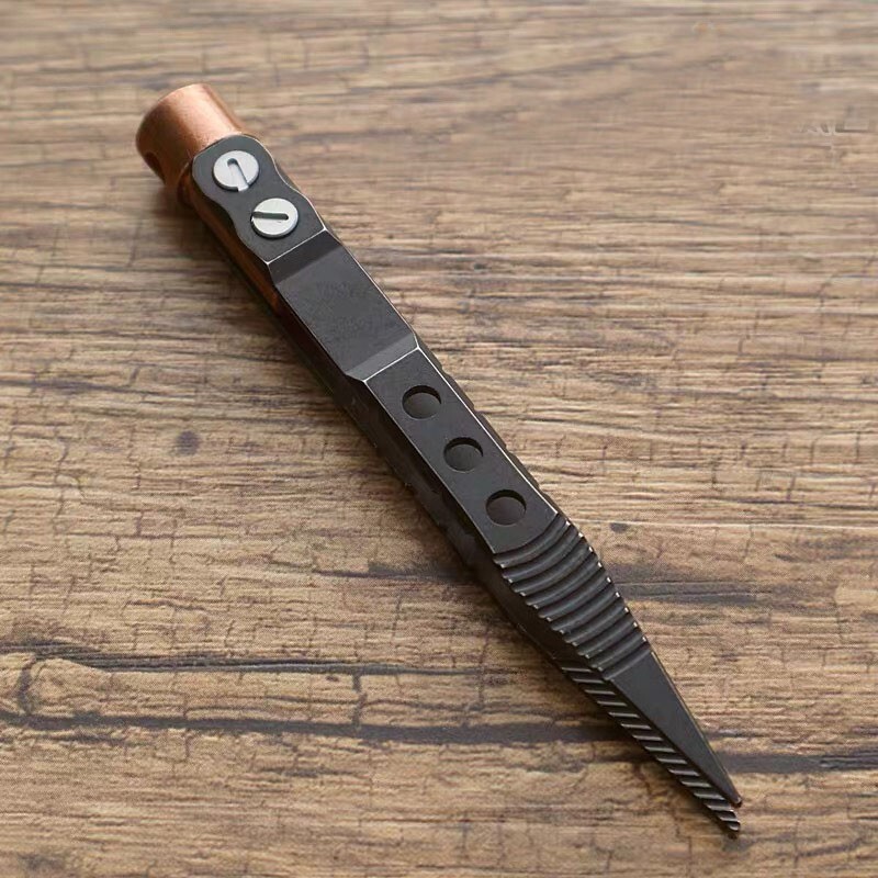 EDC Titanium + Red-copper CNC Tweezers Portable Antiskid Outdoor Camping Tool