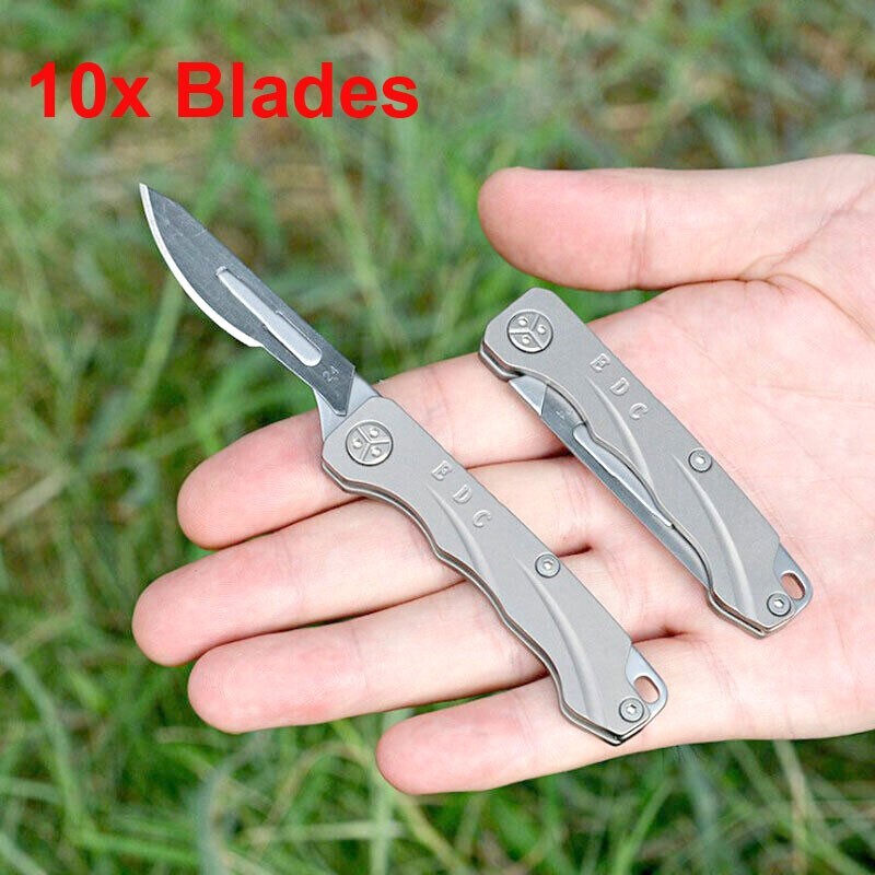 2 Pcs Titanium Utility Folding Knife Scalpel Blade Paper Cutter Pocket Keychain