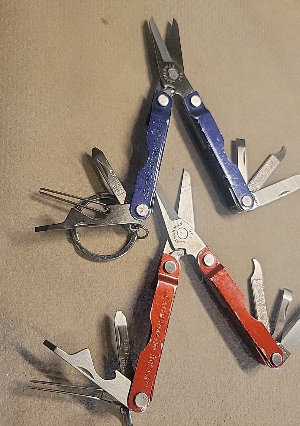 2 Leatherman Micra Multi Tool Blue Red Good Condition All Working Tools Lot C