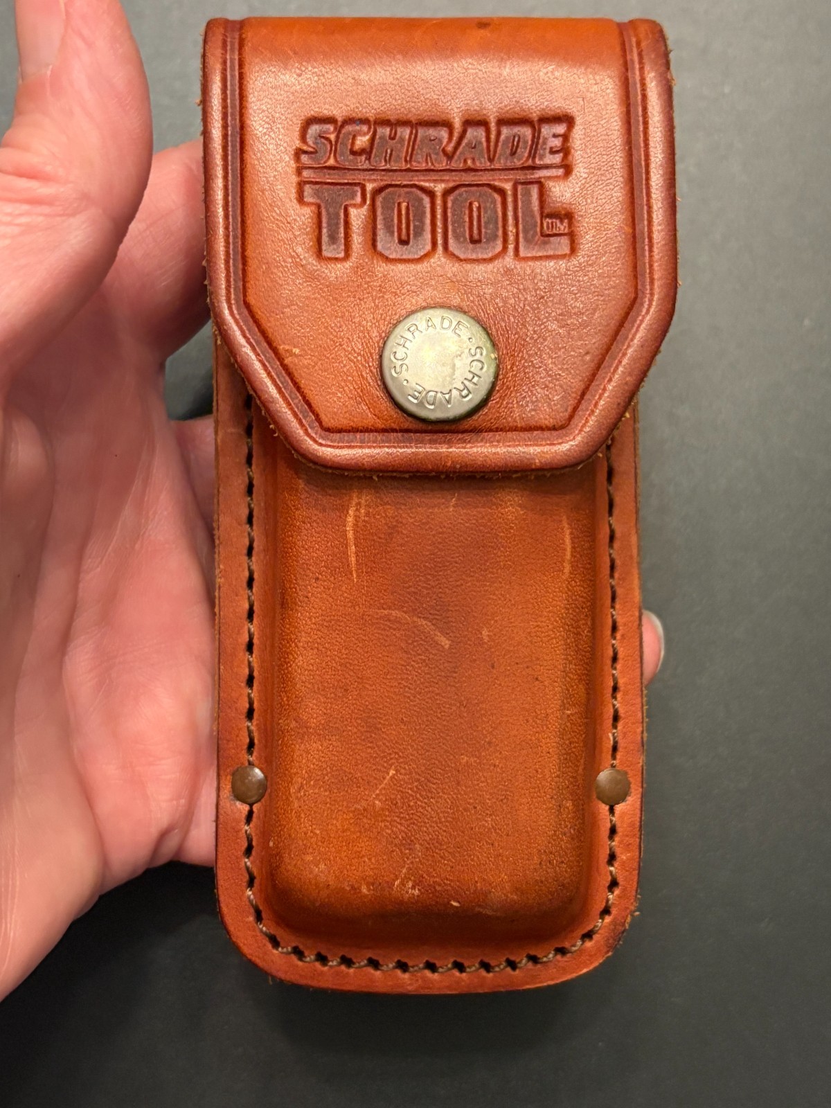 SCHRADE TOUGH Multi Tool with Original Brown Leather Case Made USA