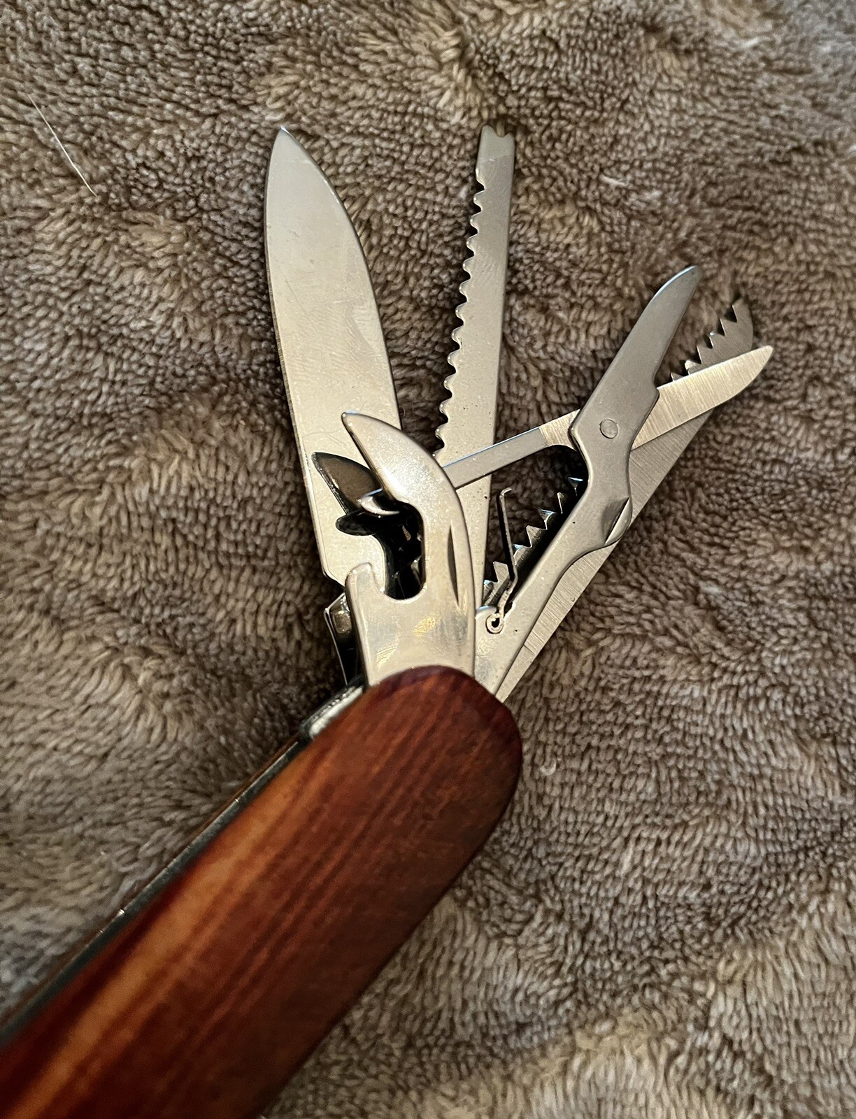 Custom New 11-Function Unbranded Swiss Army Knife Wood Grain Finish Nice Gift!!