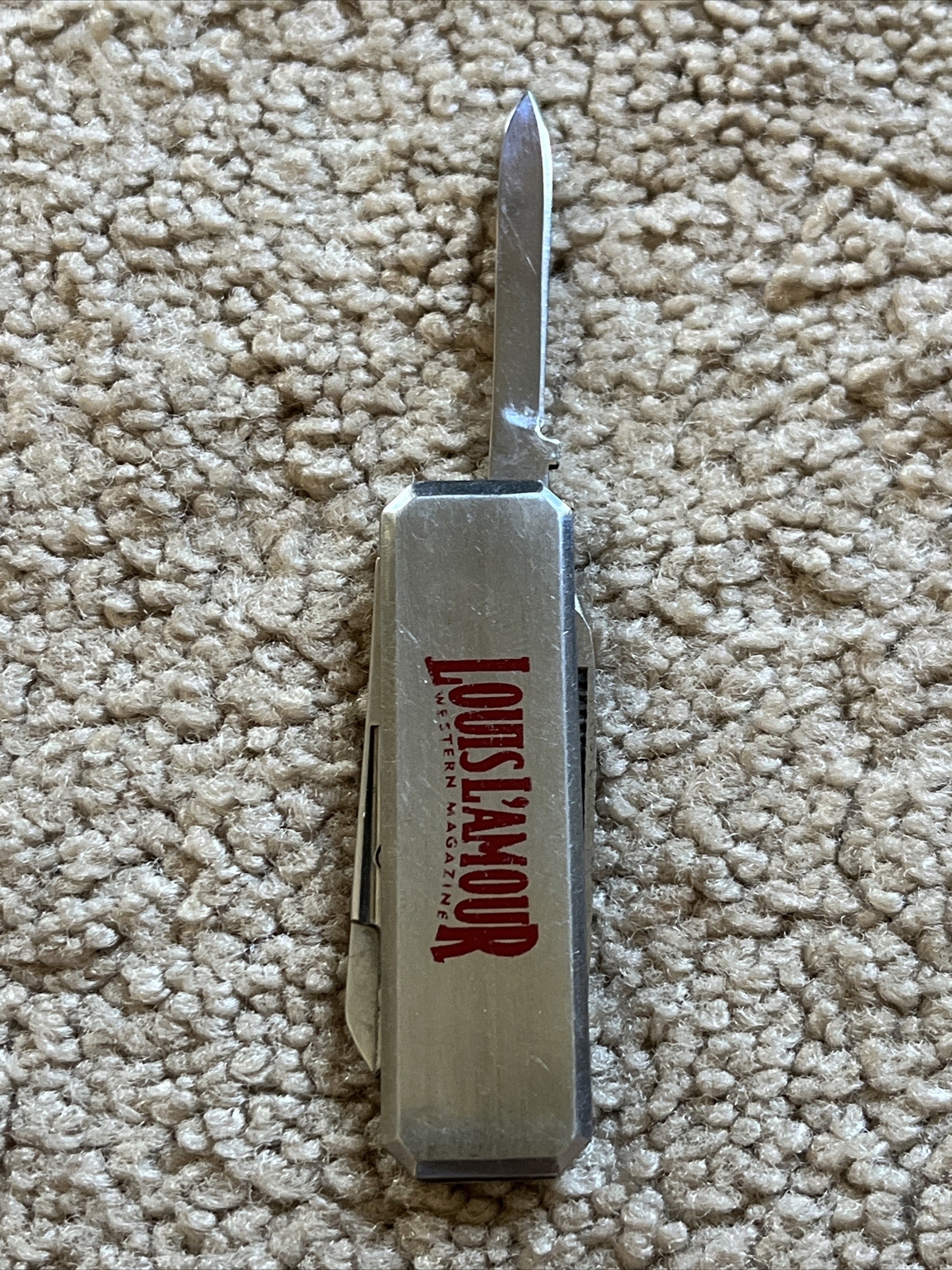 VINTAGE Louis L’Amour Western Magazine Promo Gentleman’s Knife SILVER + RED