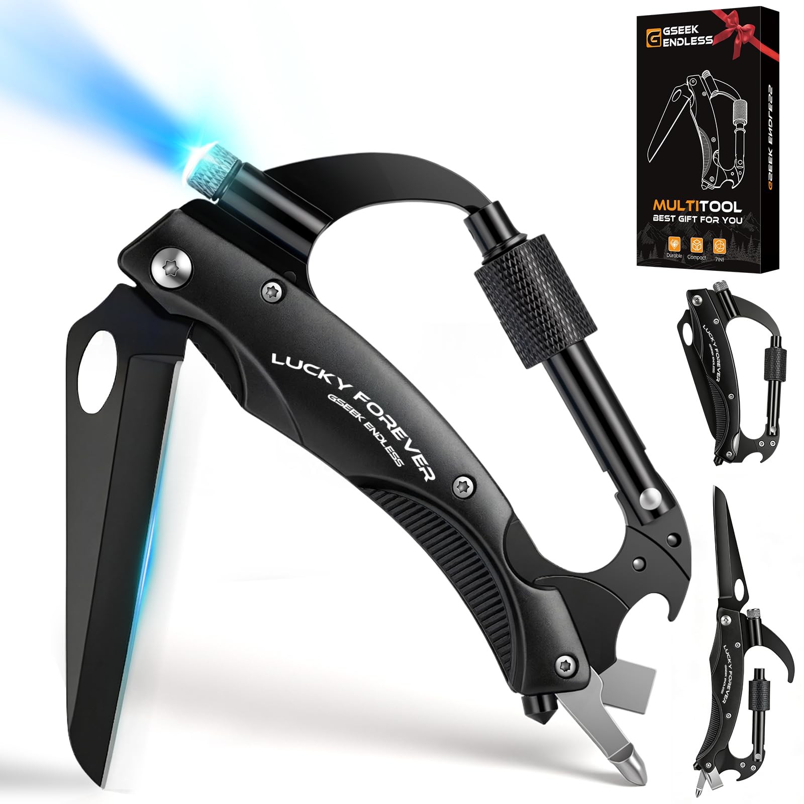 Carabiner Multitool with Pocket Knife, 7-in-1 EDC Carabiners with Folding Kni…