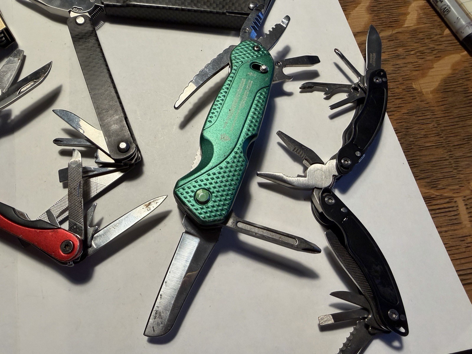 Great Deal! Lot Of 7 Multi Tools Electricians Pliers Cork Screw Blade File Etc