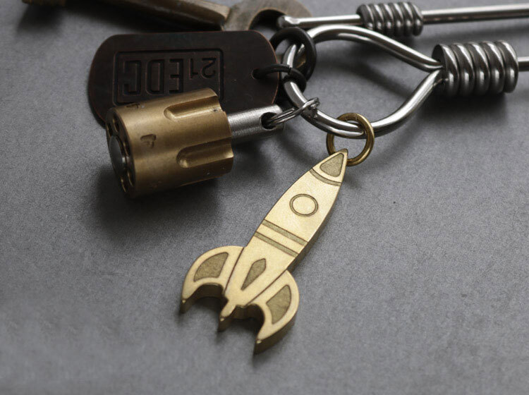 Mini Brass Rocket Shape Keychain Pendant Bead Necklace Men Clothing Accessories