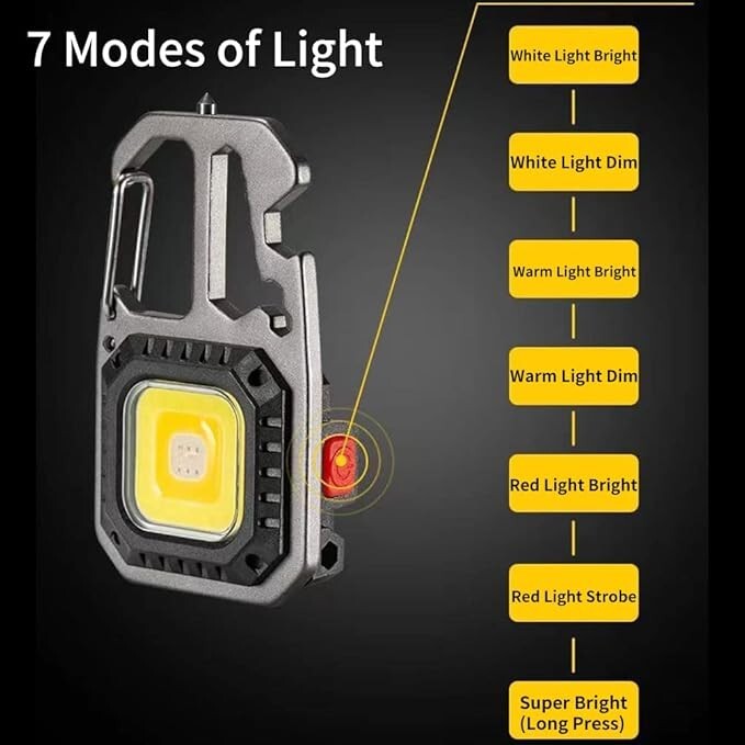 Cob Keychain Work Rechargeable Flashlight 7 Modes,Magnet Camping, Fishing,repair