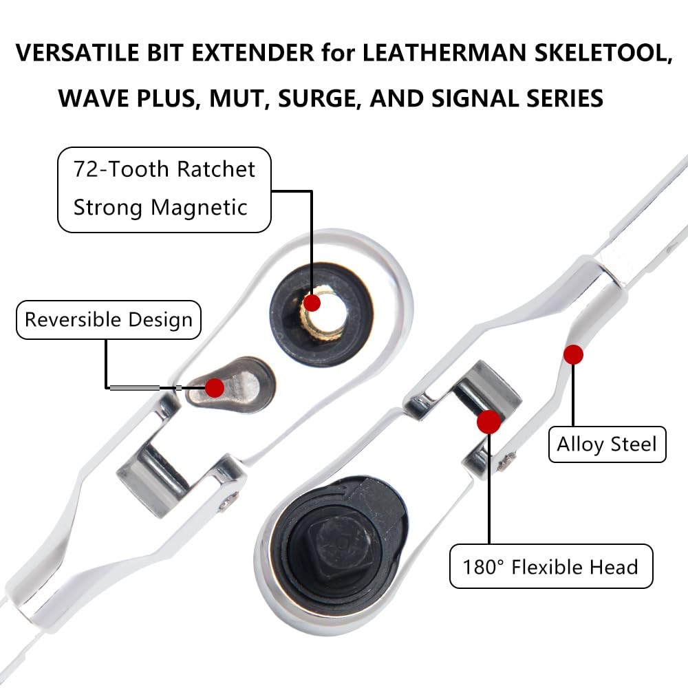 2 in 1 Flex Head Ratchet Wrench for Leatherman Accessories,1/4 Inch Mini Bits…