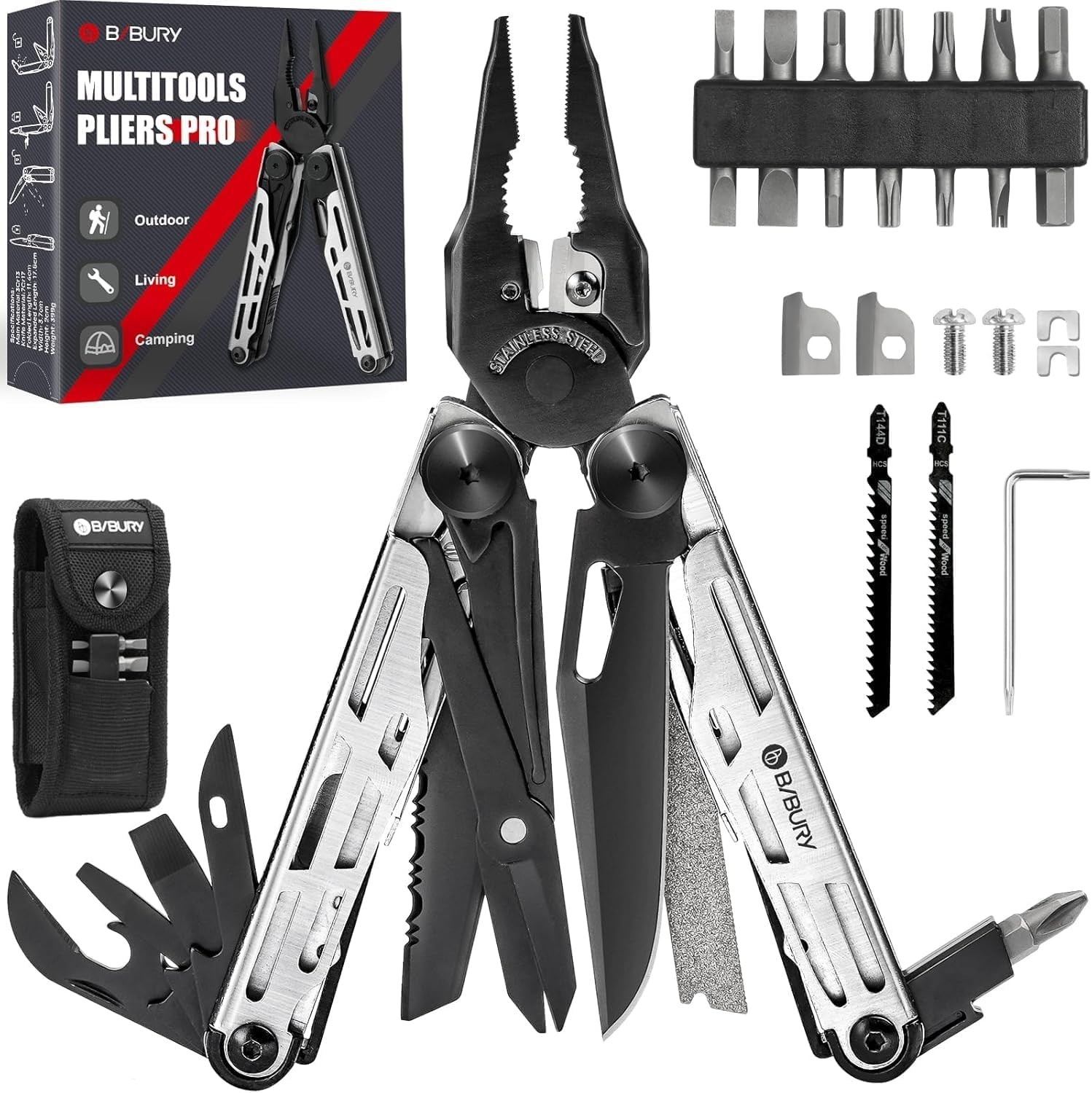 BIBURY Multitool Pliers Pro BI2045, Stainless Steel 31-in-1 Multi Tool Pliers wi