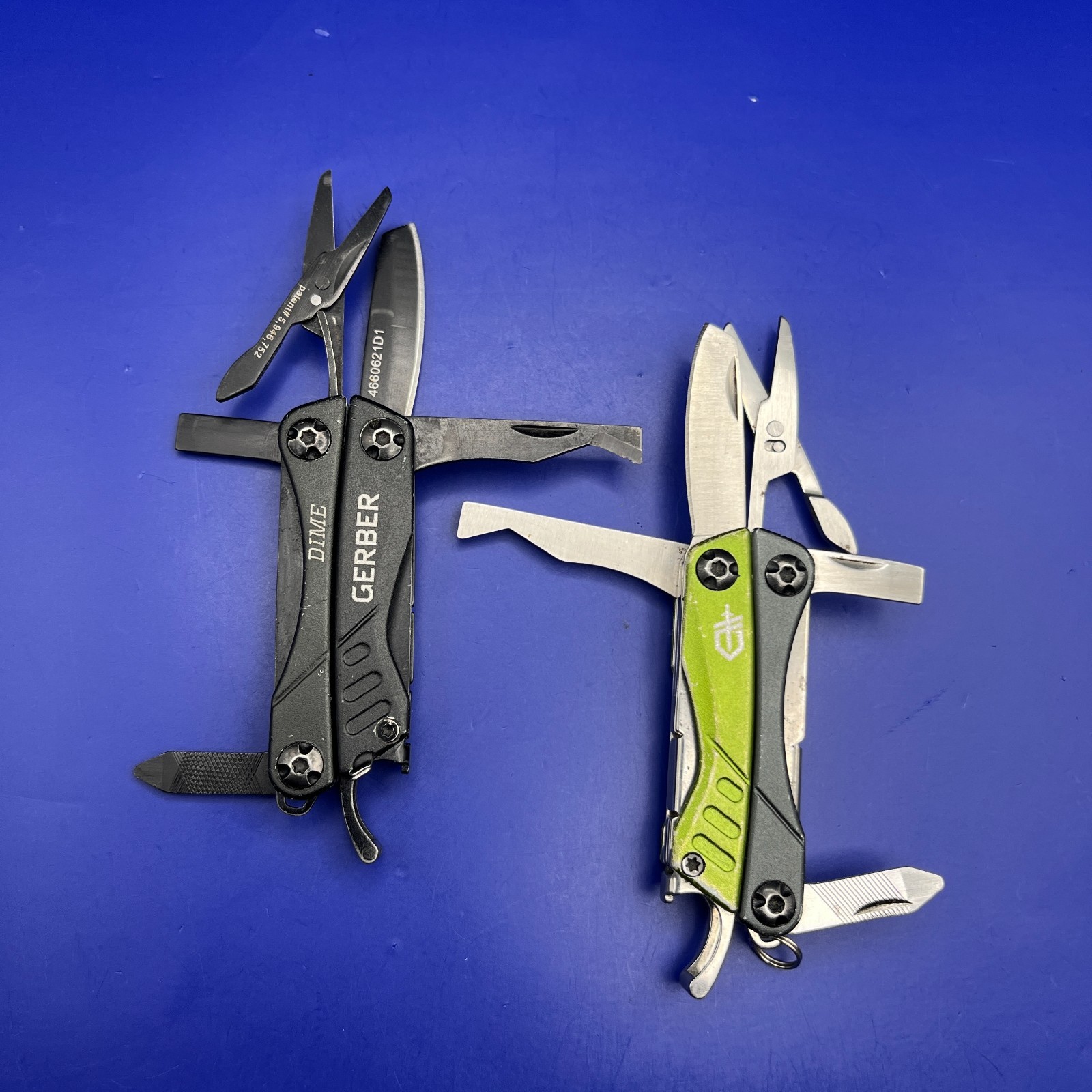 Lot of 2 Gerber Dime Multi-Tools Small Keychain Pliers Knife File Scissors