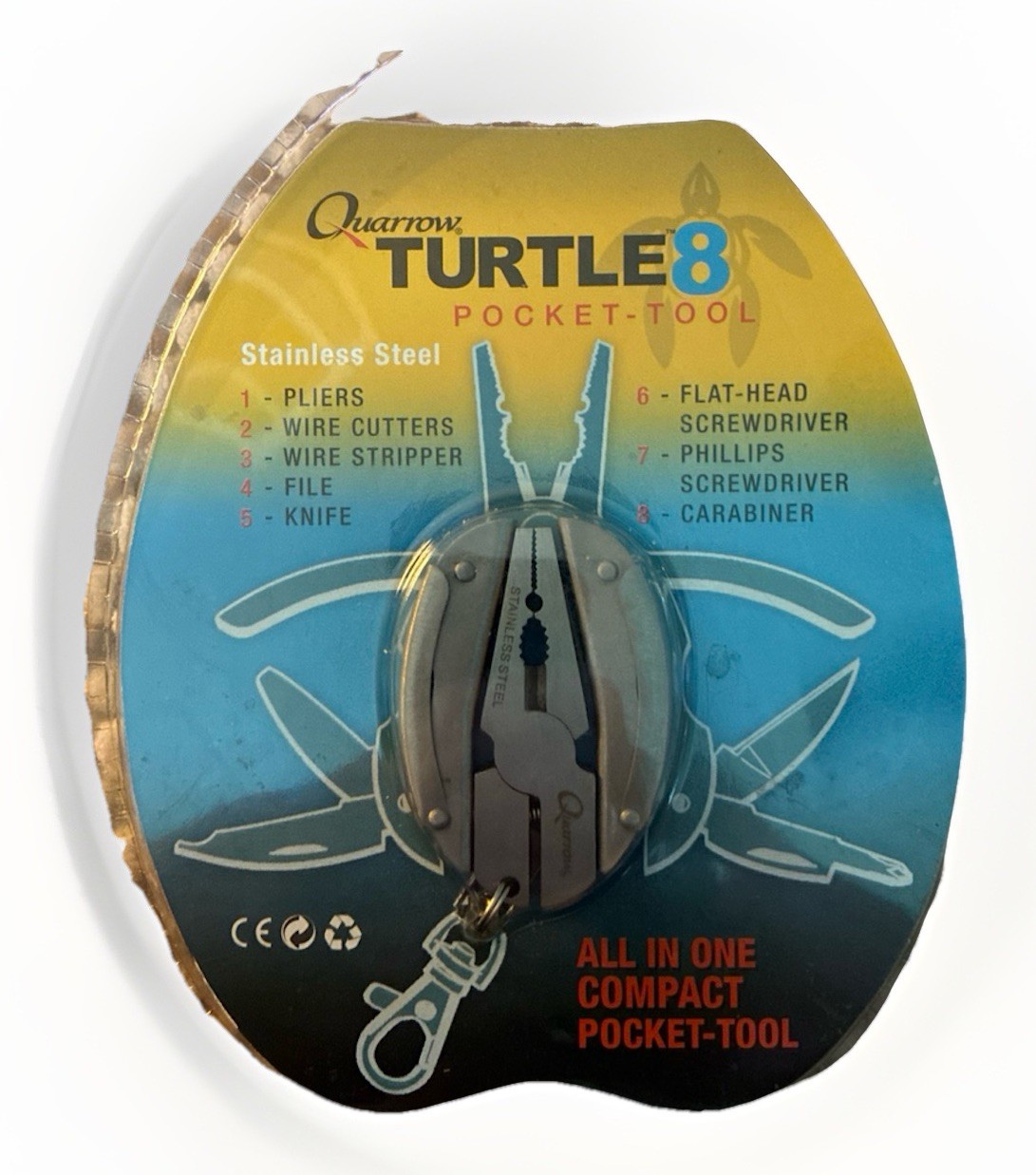 Quarrow TURTLE 8 POCKET TOOL STAINLESS STEEL COMPACT SIZE 7MMX35MMX50MM All In 1