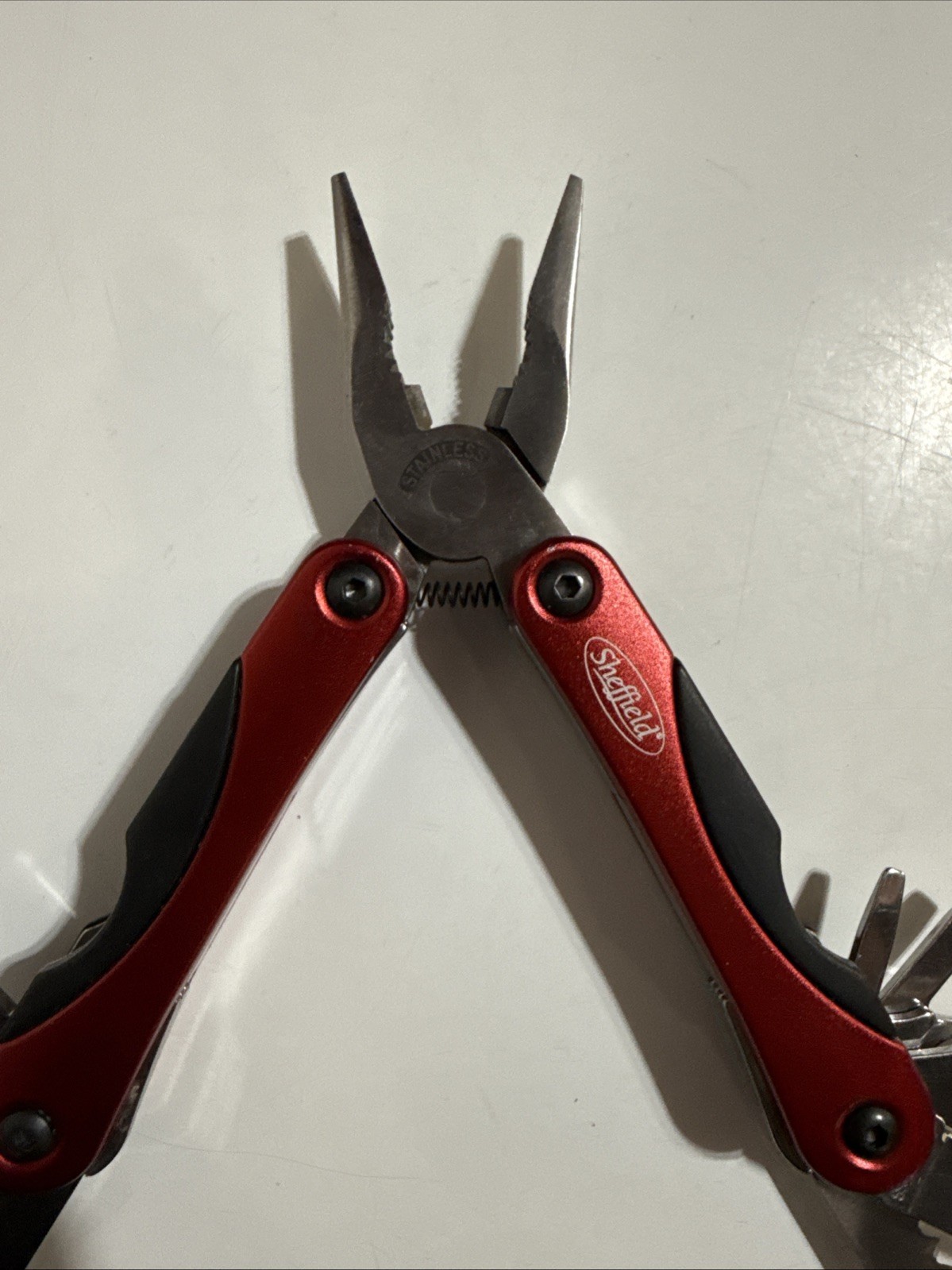 SHEFFIELD Stainless Steel Multi Tool w/Belt Pouch Sheath Case Anodized Red 10in1