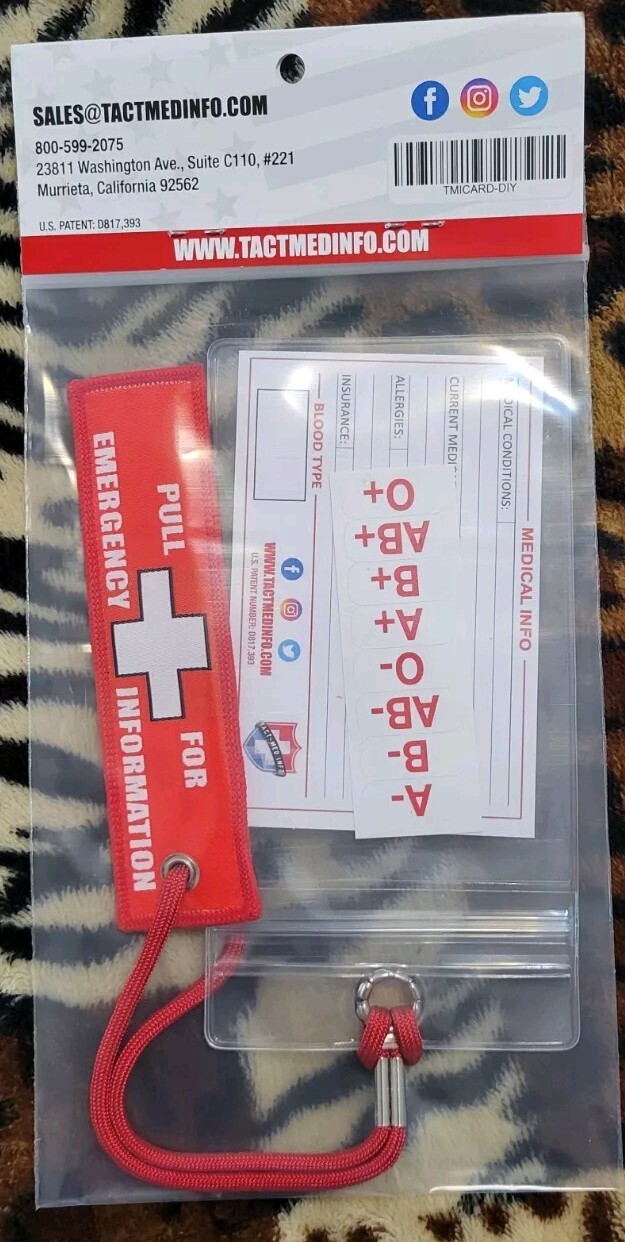 Pocket Size Tact-Med Emergency Info Card