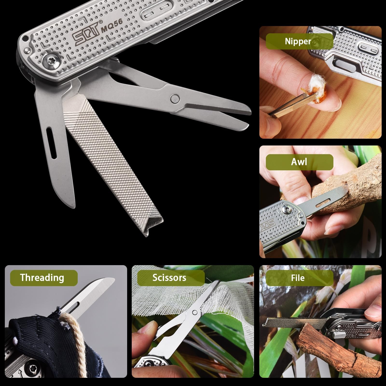 SQT2056 13-in-1 Multitool Knife with Glass Breaker, Survival Knife for Outdoo…