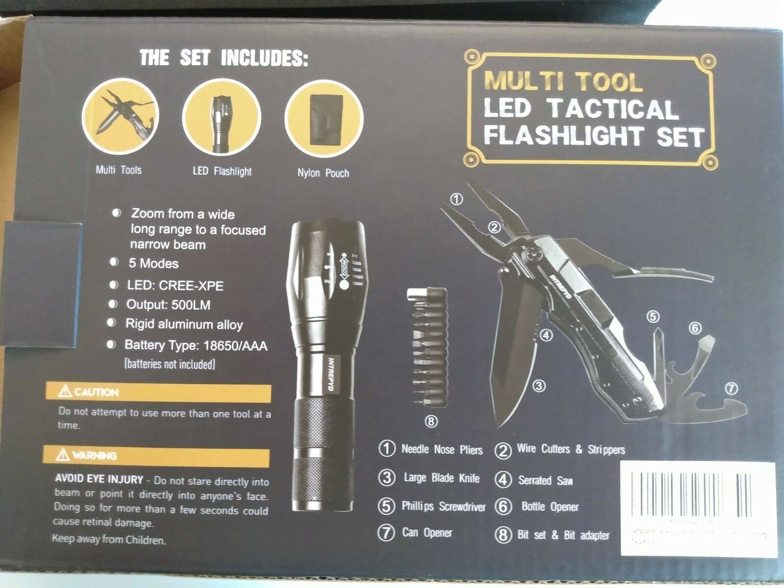 Intrepyd Multi Tool LED Tactial Flashlight Set (New in Box)