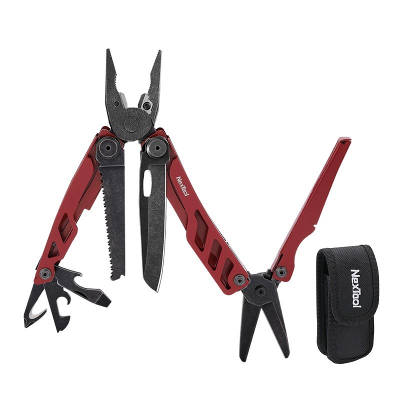 Red Folding Multitool Pliers with Scissors Stainless Camping EDC Tool
